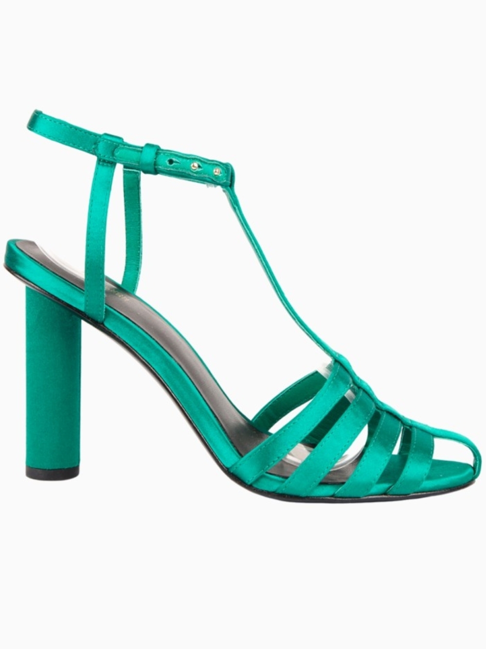 Diane Von Furstenberg Teal Satin T-Strap Block Heel Sandals
